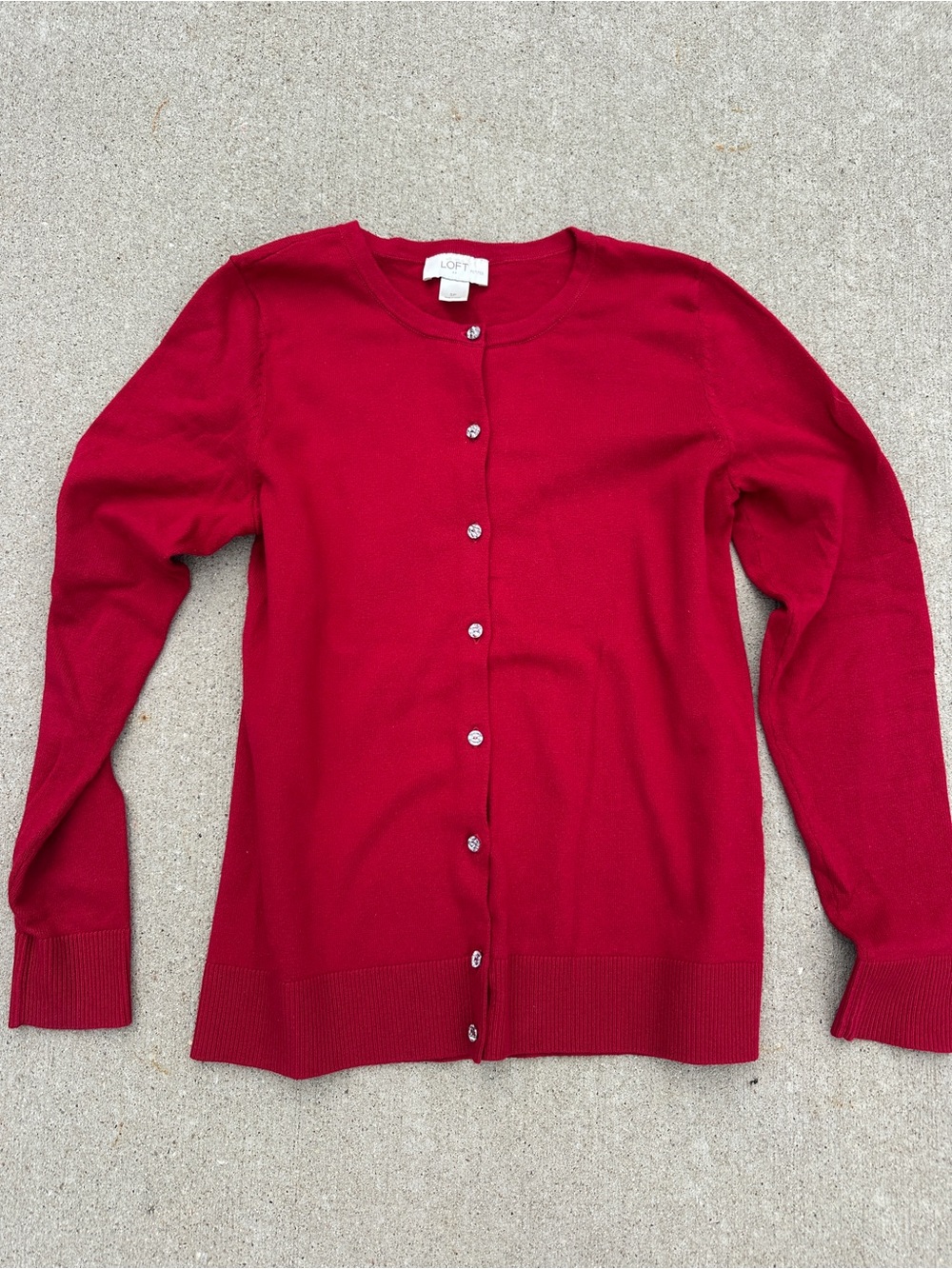 Ann Taylor LOFT Red Crewneck Button Cardigan Sweater